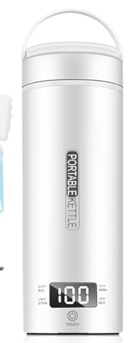 Souvik Tragbarer Wasserkocher 500 ml, Mini-Reise-Wasserkocher 3 in 1 aus Edelstahl 316, automatische Abschaltung, 4 Temperaturen, weißer Thermobecher von Souvik