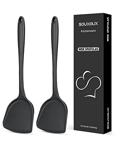 2 Stück Silikon Wok Spatel, Antihaft-BPA-freie Hohe Hitzebeständige Praktische Küchenutensilien zum Kochen, Backen, Eierdrehen, Pfannkuchen, Burger von SouxMux