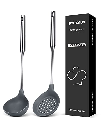 Silikon-Suppenschöpfer-Schlitzlöffel-Küchenutensilien-Set, Antihaft-BPA-frei, Hoch Hitzebeständiges Küchenutensil, Kochgeschirr zum Kochen, Servieren, Abtropfen, Rühren von SouxMux