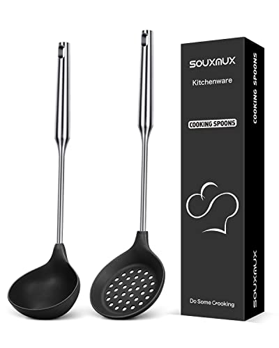 Silikon-Suppenschöpfer-Schlitzlöffel-Küchenutensilien-Set, Antihaft-BPA-frei, Hoch Hitzebeständiges Küchenutensil, Kochgeschirr zum Kochen, Servieren, Abtropfen, Rühren von SouxMux