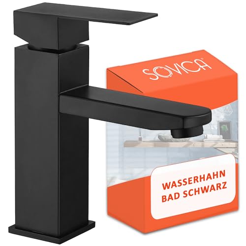 Wasserhahn bad schwarz edelstahl einhebelmischer Warm- und Kaltwasser mit 2 Schläuchen inklusive waschtischarmatur schwarz wasserhahn schwarz bad von Sovica