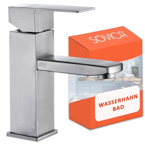 Wasserhahn bad edelstahl einhebelmischer Warm- und Kaltwasser mit 2 Schläuchen inklusive waschtischarmatur armatur waschbecken von Sovica