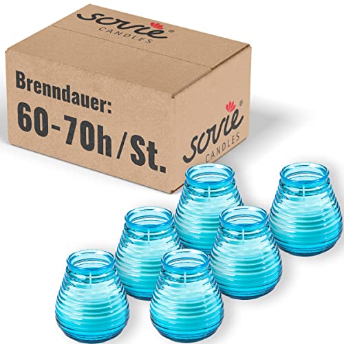 Glaswindlicht Flairlight für schönes Ambiente Hochzeit | Kerzen Brenndauer ca. 60-70 Std. | Feier Tischdekoration Gastronomie 6 Stück (Aquablau) von Sovie Candles