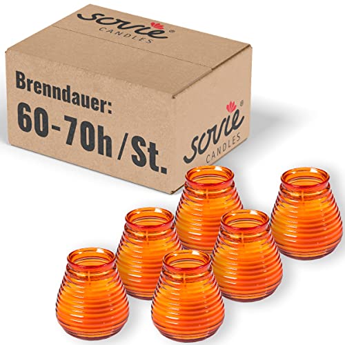 Glaswindlicht Flairlight für schönes Ambiente Hochzeit | Kerzen Brenndauer ca. 60-70 Std. | Feier Tischdekoration Gastronomie 6 Stück im Tray (Orange) von Sovie Candles