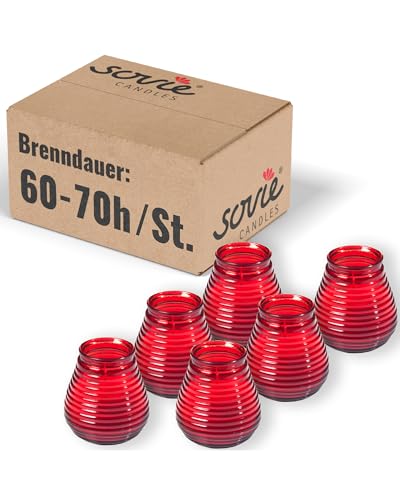 Sovie Candles Glaswindlicht Flairlight Rot 6 Stück - Windlicht Glas - Kerzen Deko Innen & Außen - Schlichtes Design - 60-70 Std. Brenndauer von Sovie Candles