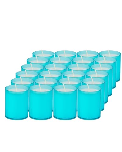 Sovie Refill Kerzen Aquablau 24 Stück - Kerze in Kunststoff-Hülle - ca. 24 Stunden Brenndauer - Kerzen Deko Innen & Außen - Schützt Glas & Dekoration von Sovie Candles