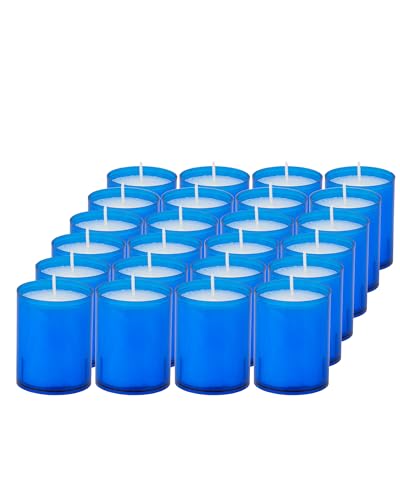 Sovie Refill Kerzen Blau 24 Stück - Kerze in Kunststoff-Hülle - ca. 24 Stunden Brenndauer - Kerzen Deko Innen & Außen - Schützt Glas & Dekoration von Sovie Candles