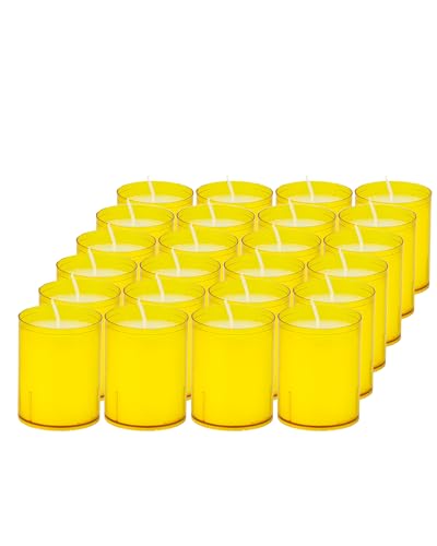 Sovie Refill Kerzen Gelb 24 Stück - Kerze in Kunststoff-Hülle - ca. 24 Stunden Brenndauer - Kerzen Deko Innen & Außen - Schützt Glas & Dekoration von Sovie Candles