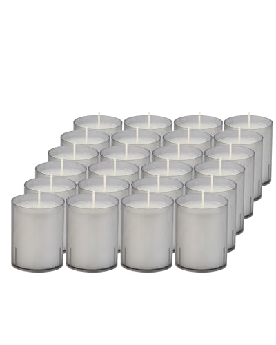 Sovie Refill Kerzen Grau 24 Stück - Kerze in Kunststoff-Hülle - ca. 24 Stunden Brenndauer - Kerzen Deko Innen & Außen - Schützt Glas & Dekoration von Sovie Candles