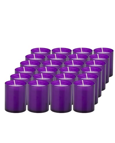 Sovie Refill Kerzen Lila 24 Stück - Kerze in Kunststoff-Hülle - ca. 24 Stunden Brenndauer - Kerzen Deko Innen & Außen - Schützt Glas & Dekoration von Sovie Candles