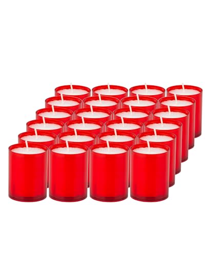 Sovie Refill Kerzen Rot 24 Stück - Kerze in Kunststoff-Hülle - ca. 24 Stunden Brenndauer - Kerzen Deko Innen & Außen - Schützt Glas & Dekoration von Sovie Candles