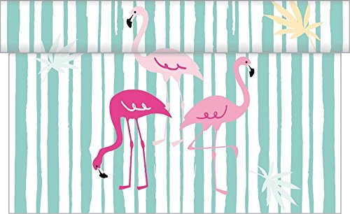 Sovie Home Linclass® Airlaid Tischläufer Flamingo | stoffähnlich | Perforation alle 30cm | 40cm x 4,80m | Mintgrün-Rosa von Sovie Home