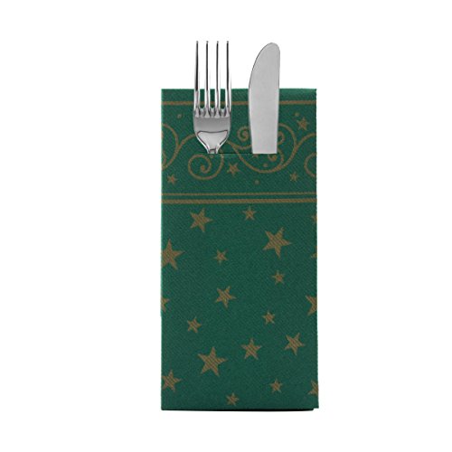 Sovie HORECA Besteckserviette Liam in Grün aus Linclass® Airlaid, Weihnachtsbesteckserviette stoffähnlich, ideal für Advents- & Weihnachtsfeiern, 40 x 40 cm, 100 Stück von Sovie HORECA