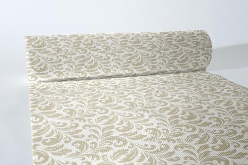 Sovie HORECA Linclass® Airlaid Tischläufer, 40 cm x 24 m, Tischdecken-Rolle stoffähnlich, praktische Einmal-Tischdecke für Hochzeit oder Partys, Ornamente, 1 Stück - Carlo in Champagner-Hellbraun von Sovie HORECA