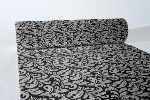 Sovie HORECA Linclass® Airlaid Tischläufer, 40 cm x 24 m, Tischdecken-Rolle stoffähnlich, praktische Einmal-Tischdecke für Hochzeit oder Partys, Ornamente, 1 Stück - Carlo in Schwarz-Silber von Sovie HORECA