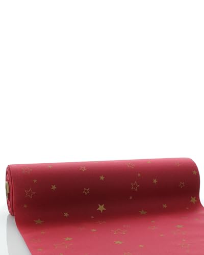 Sovie HORECA Linclass Airlaid Tischläufer Liam Bordeaux - 40cm x 24m - Tischläufer Weihnachten - Perforierung alle 120cm - Mit Sternen & Ornamenten von Sovie HORECA