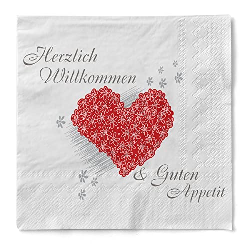 Sovie HORECA Serviette Herzlich Willkommen | Tissue 33x33 cm 100 Stück | ideal für Hochzeit Veranstaltung Gastronomie von Sovie HORECA