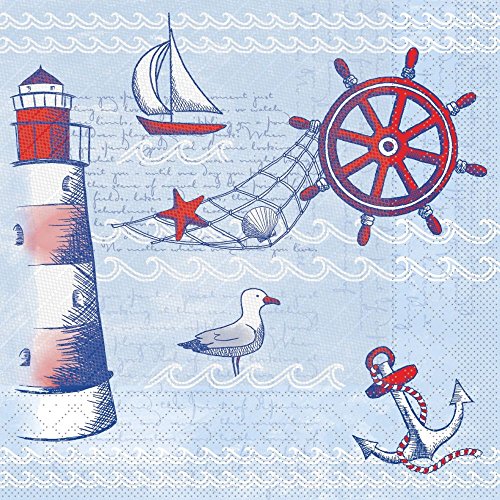 Sovie HORECA Serviette Meeresbrise | Tissue Deluxe® 4-lagig 40x40 cm | Mediterran Urlaub Meer Leuchtturm | 50 Stück von Sovie HORECA