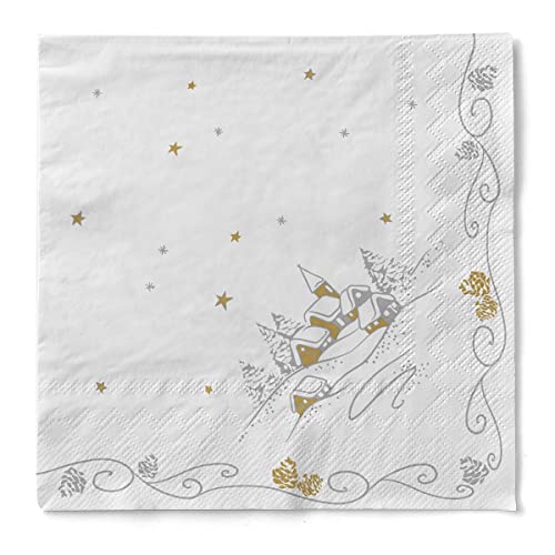Sovie HORECA Serviette Panorama in Weiss-Silber | aus Tissue | Weihnachtsserviette festlich dekorieren | 40 x 40 cm | 100 Stück von Sovie HORECA