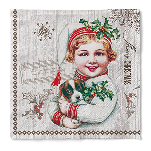 Sovie HORECA Weihnachtsserviette Puppy | aus 3lagigem Tissue | Weihnachten Nostalgie-Design | 40 x 40 cm, 100 Stück von Sovie HORECA