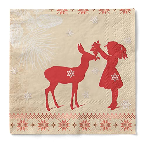 Sovie HORECA Weihnachtsserviette Sarah | aus Tissue | Weihnachten Xmas Landhaus-Stil | 40 x 40 cm, 100 Stück | creme-rot-braun von Sovie HORECA