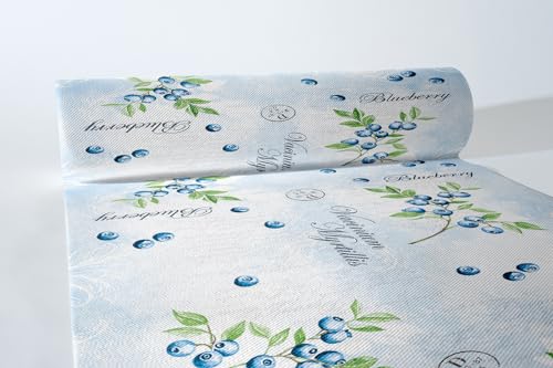 Sovie HORECA Tischläufer BÄRBEL in BLAU aus Linclass® Airlaid, 40 cm x 24 m, 1 Stück, Elegantes Heidelbeeren Blaubeeren Design – perfekte Einweg-Tischdecke für Garten, Party, Feier von Sovie HORECA