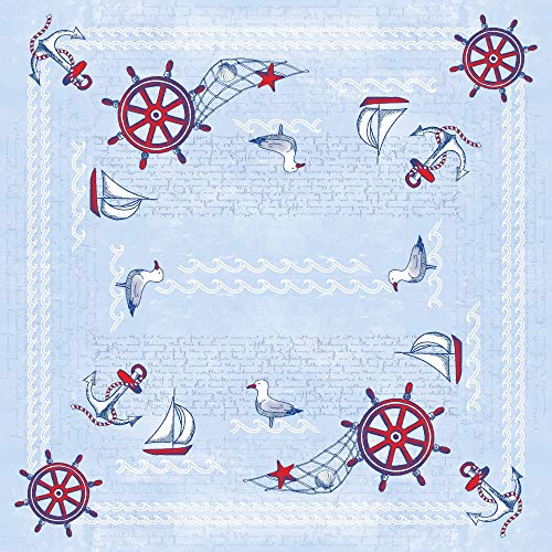 Sovie HORECA Airlaid Tischdecke MEERESBRISE, 80x80cm, 20 Stück, mit maritimen Designelementen wie Segelschiff, Steuerrad, Anker und Seemöwen in Blau – ideal für Gastronomie und Veranstaltungen von Sovie HORECA