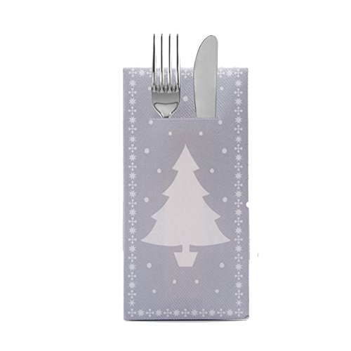 Sovie HOME Besteckservietten | Linclass® Airlaid | Weihnachten Xmas Christmas | 40x40 cm 1/8 Falz | 12 Stück | White Tree (Silber) von Sovie Home