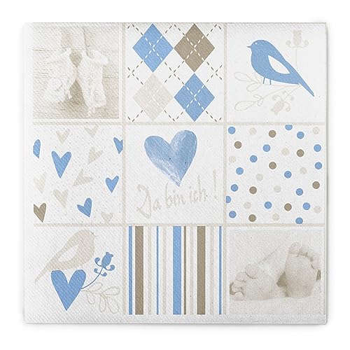 Sovie HOME Serviette BABY | Airlaid-Servietten 40x40 cm | hochwertige Einweg-Servietten für Geburt Taufe | extrem saugstark & stoffähnlich | 12 Stück (Blau) von Sovie Home