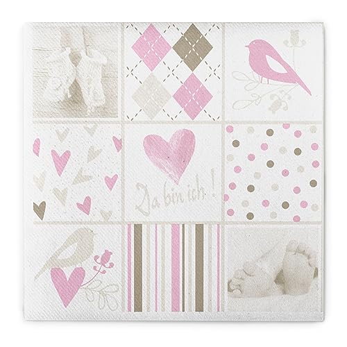 Sovie HOME Serviette BABY | Airlaid-Servietten 40x40 cm | hochwertige Einweg-Servietten für Geburt Taufe | extrem saugstark & stoffähnlich | 12 Stück (Rosa) von Sovie Home