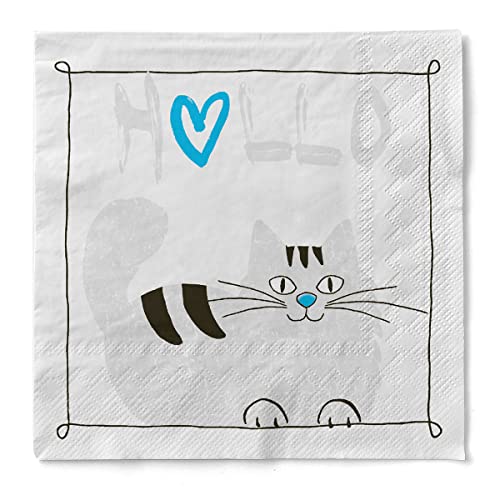 Sovie HOME Serviette MORITZ | Tissue-Servietten 33x33 cm | saugstarke und hochwertige Einweg-Servietten | ideal für Geburtstage & Feiern | 20 Stück | Katze (Blau) von Sovie Home