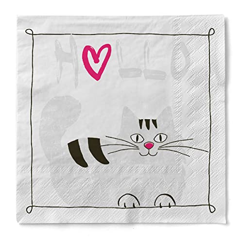 Sovie HOME Serviette MORITZ | Tissue-Servietten 33x33 cm | saugstarke und hochwertige Einweg-Servietten | ideal für Geburtstage & Feiern | 20 Stück | Katze (Pink) von Sovie Home