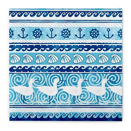 Sovie HOME Serviette Seaside | Airlaid-Servietten 40x40 cm | Einweg-Servietten saugstark stoffähnlich | Maritim Urlaub Meer | 12 Stück von Sovie Home