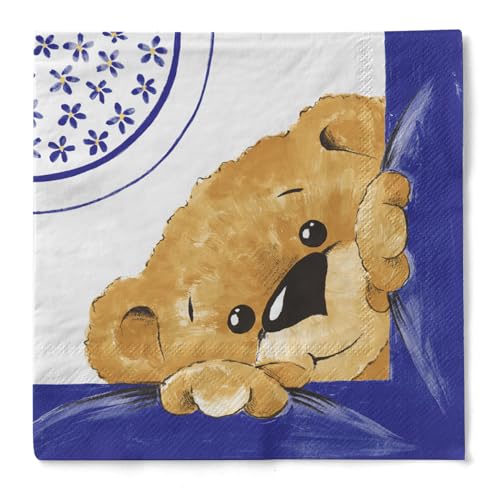 Sovie HOME Serviette Teddy | Tissue-Servietten 33x33 cm | saugstarke und hochwertige Einweg-Servietten | ideal für Geburtstag/Geburt | 20 Stück (Blau) von Sovie Home