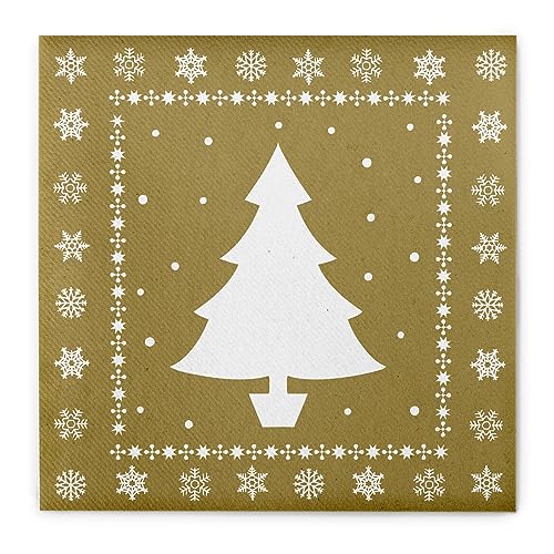 Sovie HOME Serviette WHITE TREE in Gold | Linclass® Airlaid | Weihnachten Tannenbaum Schneeflocken | 40x40 cm,12 Stück von Sovie Home