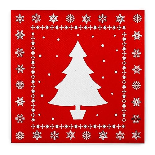 Sovie HOME Serviette WHITE TREE in Rot | Linclass® Airlaid | Weihnachten Tannenbaum Schneeflocken | 40x40 cm,12 Stück von Sovie Home