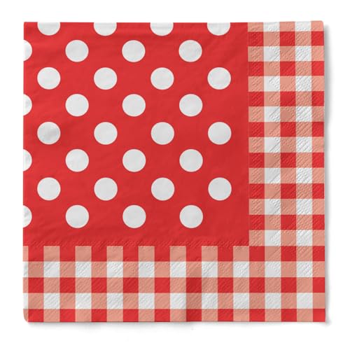 Sovie Home Serviette Anton | Tissue-Servietten 33x33 cm | saugstarke und hochwertige Einweg-Servietten | ideal für Hochzeit & Feiern | 20 Stück | Punkte-Karo (Rot) von Sovie Home