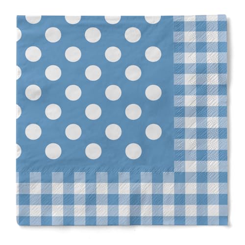 Sovie Home Serviette Anton | Tissue-Servietten 33x33 cm | saugstarke und hochwertige Einweg-Servietten | ideal für Hochzeit & Feiern | 20 Stück | Punkte-Karo (Blau) von Sovie Home