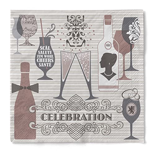 Sovie Home Serviette CELEBRATION | Tissue-Servietten 33x33 cm | saugstarke und hochwertige Einweg-Servietten | ideal für Hochzeit und Feiern | 20 Stück (Grau-Altrosa) von Sovie Home