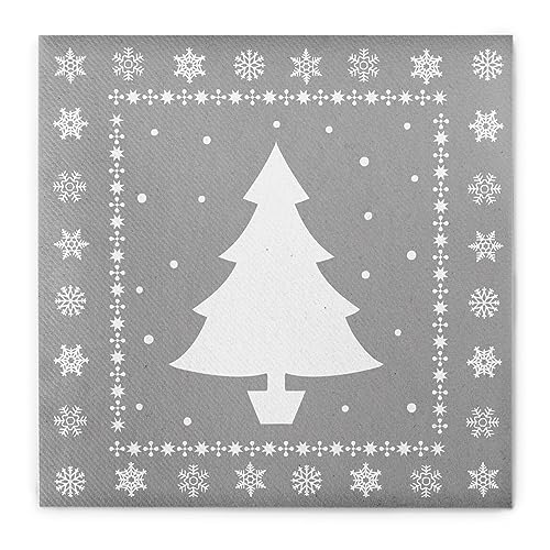 Sovie Home Serviette White Tree in Silber | Linclass® Airlaid | Weihnachten Tannenbaum Schneeflocken | 40x40 cm,12 Stück von Sovie Home