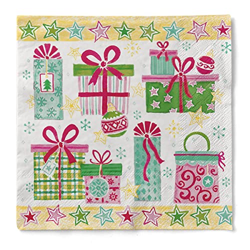 Sovie Home Serviette | aus Tissue 3-lagig | Weihnachtspäckchen Tannenbaum Weihnachtskugel Geschenke | 33 x 33 cm | 20 Stück | Cady (Rot, Grün, Blau, Gelb, Creme) von Sovie Home