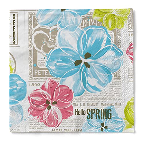 Sovie Home Tissue Serviette Hello Spring | Ideal für Ihr Frühlings Frühstück | 33x33cm | Pink-Türkis | 20 Stück von Sovie Home