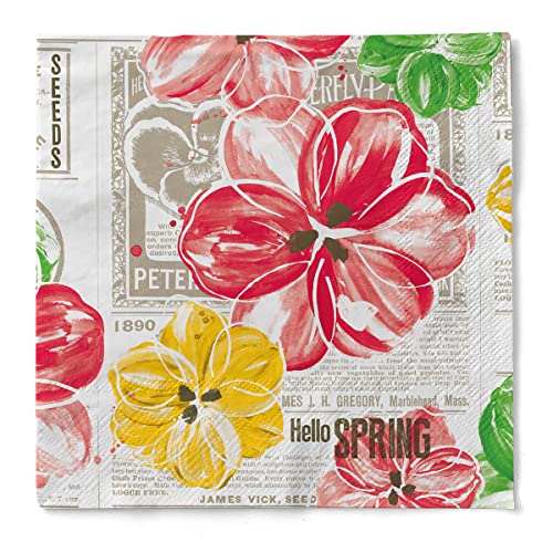 Sovie Home Tissue Serviette Hello Spring | Ideal für Ihr Frühlings Frühstück | saugstark | 33x33cm | Rot Gelb | 20 Stück von Sovie Home