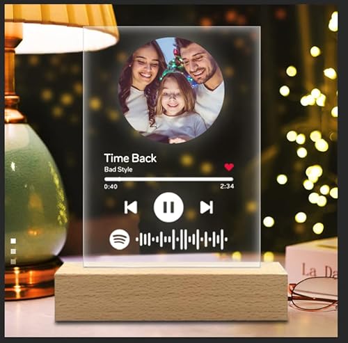 Personalisiert Spotify Nachtlicht mit Foto Musik, LED Arcyl Glas Nachtlampe Raumdekoration Foto Geschenk für Paare Familie Freund Geburtstag Weihnacht Valentinstag von Soview