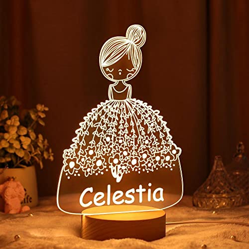 Soview 3D LED Lampe Nachtlicht Kinder Personalisiert mit Name Arcyl Nachtlampe Raumdekoration Geschenk für Baby mädchen junge Geburtstag Weihnacht Prinzessin von Soview