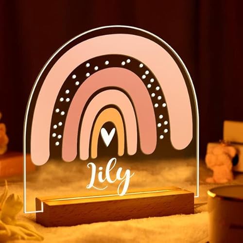 Soview 3D LED Lampe Nachtlicht Kinder Personalisiert mit Name Arcyl Nachtlampe Raumdekoration Geschenk für Baby mädchen junge Geburtstag Weihnacht Regenbogen von Soview