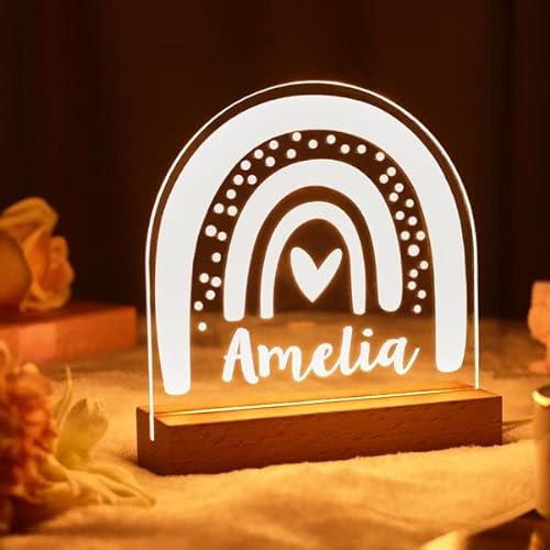 Soview 3D LED Lampe Nachtlicht Kinder Personalisiert mit Name Arcyl Nachtlampe Raumdekoration Geschenk für Baby mädchen junge Geburtstag Weihnacht Regenbogen von Soview