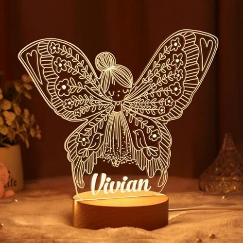 Soview 3D LED Lampe Nachtlicht Kinder Personalisiert mit Name Arcyl Nachtlampe Raumdekoration Geschenk für Baby mädchen junge Geburtstag Weihnacht Schmetterling von Soview
