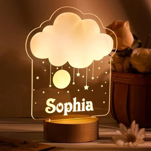 Soview 3D LED Lampe Nachtlicht Kinder Personalisiert mit Name Arcyl Nachtlampe Raumdekoration Geschenk für Baby mädchen junge Geburtstag Weihnacht Wolke von Soview