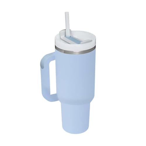 Soview Thermobecher mit Strohhalm Isolierbecher aus Edelstahl 40oz 1180ml Kaffeebecher to go mit Griff und Deckel Autobecher Reisebecher Trinkbecher Für Kalte Heiße Getränke (Blau) von Soview